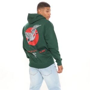 Fashion Nova Men Flying Crane Hoodie Dark Green Size US L